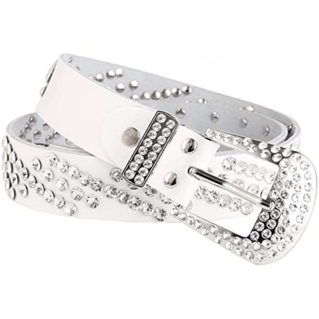 Dame Western Rhinestone Bling Cowgirl Hollow Lærbelte Studded Rhinestone Belte (Hvit)