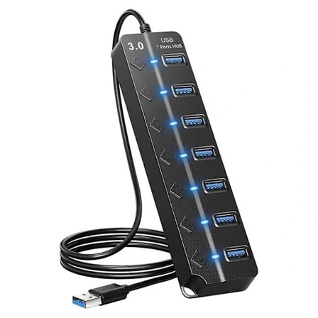 7-porttinen USB-keskitinjakaja Multi Hub USB 3.0 -sovitin USB Useita portteja Virtalähde kytkimellä