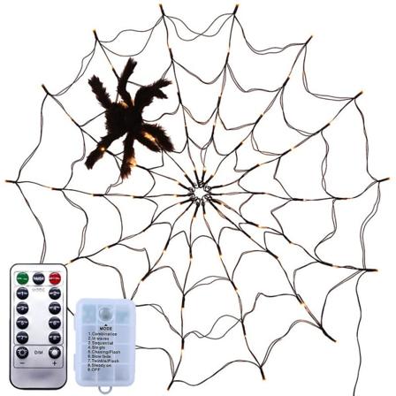 Halloween LED Spindelvevlys med Fjernkontroll 8 Moduser Mesh Stemningslys Utendørs Innendørs FestdekorasjonBatteri