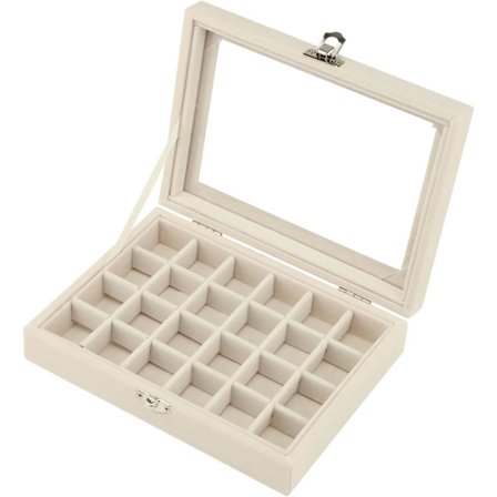 Smykkeskrin Smykkeorganisator til Ring Ørering Halskæde Smykkeskrin Opbevaringsboks Smykkeudstilling med Låg Beige 24 Rum