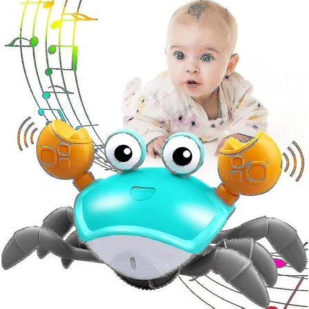 Baby krypende krabbe med musikk og LED-lys, mage leker automatisk unngå hindringer som veileder babyen til å krype (FMY)