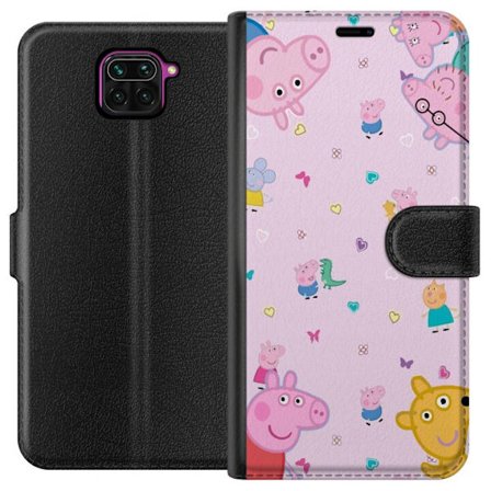 Kompatibel Tegnebogsetui til Xiaomi Redmi Note 9 Peppa Gris med en baby i armene, morgris motiv i farverig og blød børneillustration med hjerter