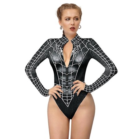 Women Spiderman Skeleton Bone Frame Leotard Bodysuit Halloween Party Fancy Dress Cosplay Costume -a