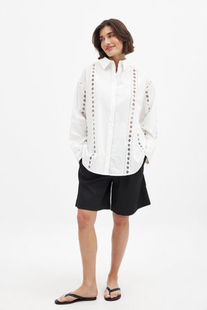 NA-KD Crochet Insert Shirt - Skjorter - OffHvid - EU 32