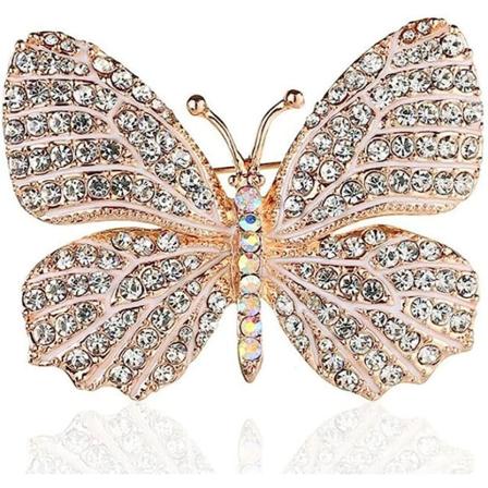 Elegant Vinget Sommerfugl Krystall Rhinestone Brosje Kragepin Bryllup Bankett Bukett for Kvinner & Jenter, Svart/Hvit