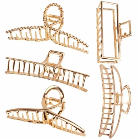 Hårklemmer - 5 stykker - Kvinner - Hårtilbehør - Hårklemme - Gull - Hårnåler - Klemmer - Metall - Sommerfugl, Firkantet, A