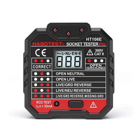 Stikkontakt tester med RCD test og LCD spændingsdisplay,