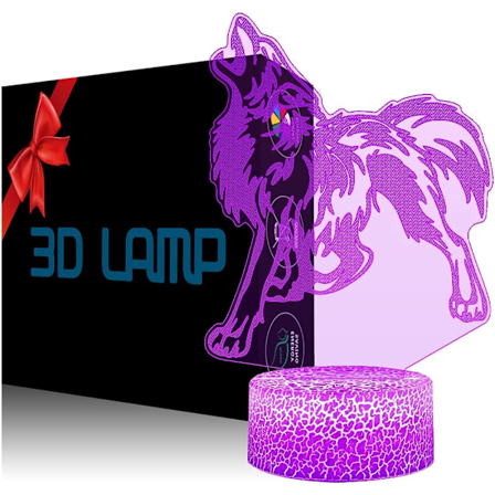3D Varglampa Illusion Nattljus LED Varg Bordslampa