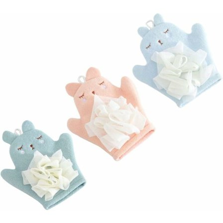 Badsvamp Handske för Barn Tecknad Baby Barn Bad Duschhandskar Badsvamp Bad Docka Tvättlapp Handduk med Djurmotiv (3 st)