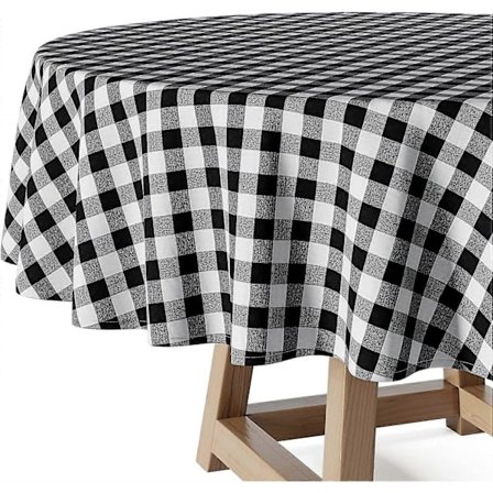 Rund Buffelrutig Duk, 100% Bomull, Rustik Bondgårdsstil Duk Matbord och Köksdekoration, Svart/Vit, 60 x 60