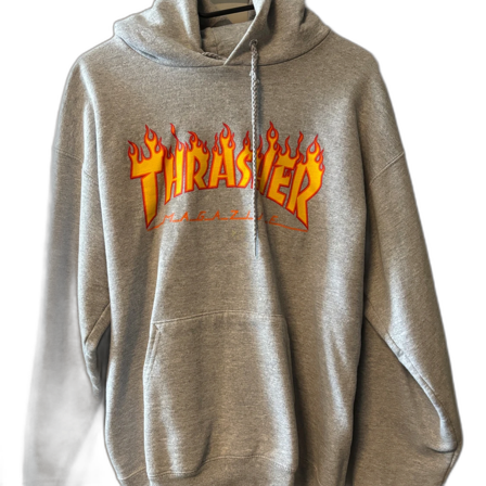 Grå Thrasher hoodie med flames
