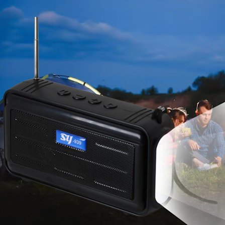 Multifunktionell Bluetooth-högtalare ficklampa FM-radio multifunktionell plug-in-kortljudhögtalare(Svart)