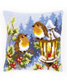 Broderikit Kudde Rödhakar i snön - Vervaco