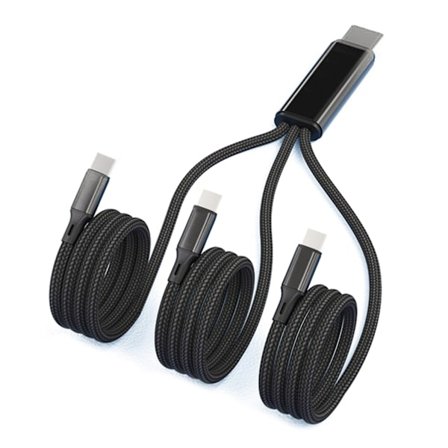 3 i 1 multipelladdsladd USB C till 3 USB C-kontakt Snabbladdningskabel för mobiltelefoner, surfplattor och mer