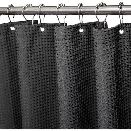 Vaffel bruseforhæng, med bruseforhængsringe stof badeforhæng sæt Sort 1,83*2,45m Sort