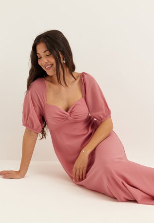 BUBBLEROOM - Twist Detail Short Sleeve Maxi Dress - Apricote