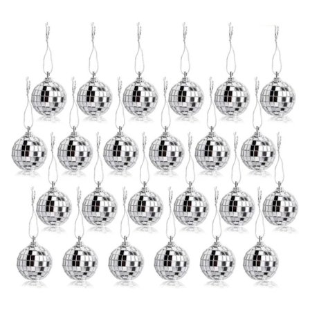 24 silver glassspeglar reflekterande disco julgranskulor, lätta att hänga, lämpliga för jul, bröllop, hemfest
