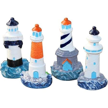 4 st Mini Fyrtorns Dekoration Medelhavsfigurer Ornament Miniatyr Landskapsdekorationer (blandade mönster)