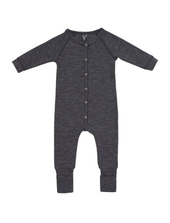 Night Suit, Dark Grey Drop Needle, Merino Wool Pyjamas Sie Jumpsuit Grå Smallstuff