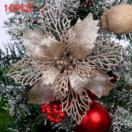 10 kpl Joulukuusi Kukka Koriste Glitter Juhla Ornament Lahja