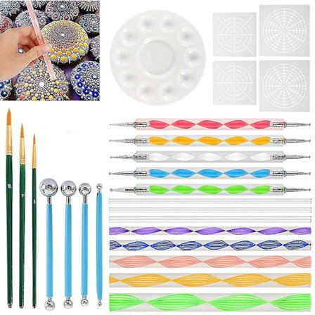Dotting Tools Sett, 25 deler Mandala Dotting Tools Sett, Dotting Pens Pensler Stencil Ball Stylus Malingbrett for Maling Steiner Tegning (FMY)