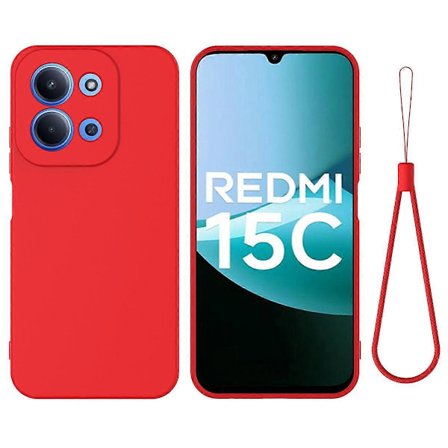 TKdaddy Xiaomi Redmi 15C 5G (EU) (173mm) / 15C 4G (EU) (173mm) nestemäinen silikonikuori puhelimen takakansi rannehihnalla punainen