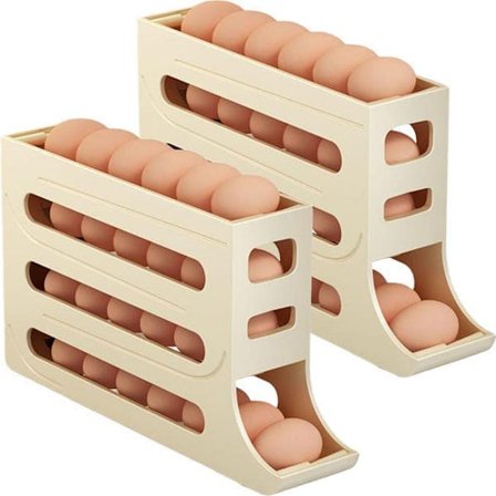 2-pak – 4 niveauer æggebeholder til køleskab | Æggedispenser og æggeholder – Opbevaring til i alt 60 æg_TF_TF
