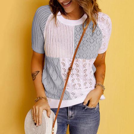 Kvinnor Color Block Tunika Blus Crew Neck Pullover
