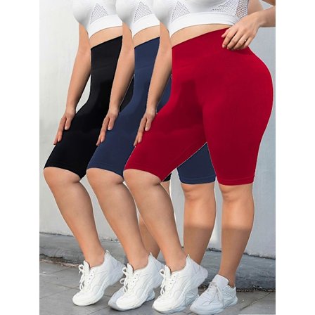 Nya modeller 3-pack Yoga Shorts i Stora Storlekar för Kvinnor, Hög Midja Peach Lift, Stretchiga, Butt-lyftande, Hög Elasticitet, Fitness Activewear, 