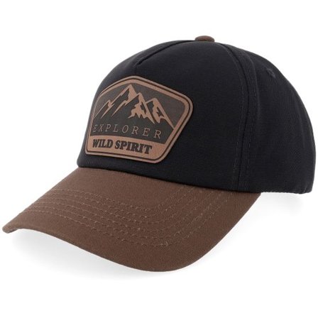 Wild Spirit - Svart Keps - Mountain Explorer Brown Patch Wide Black/Brown Canvas A-Frame Golfer Adjustable @ Hatstore