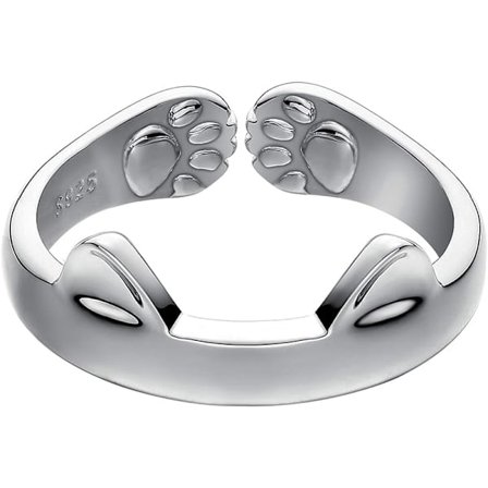 S925 Sterling Silver Kattöron Öppen Svans Ring Tassar Ömsesidig Omgivning