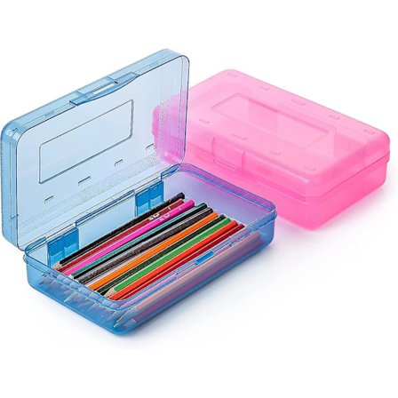 Pencil Box, 2 Pack, Assorted Color, Pencil Case For Kids, Pencil Box For Kids, Plastic Pencil Box, Hard Pencil Case, School Supply Box, Crayon Box Sto