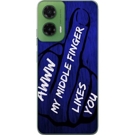 Kompatibelt Mobildeksel til Motorola Moto G35 Mørk typografisk illustrasjon med hjerteform og budskap om vennskap mot dyp blå tretekstur