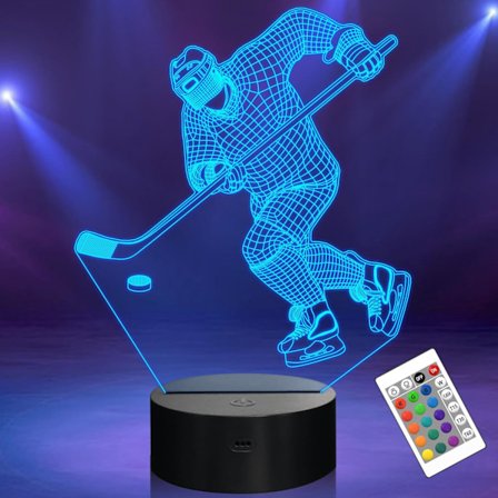 Hockey Stuff Gave til Børn Drenge, Ishockey Spiller 3D Lampe LED Natlampe til Drenge Mænd Soveværelse Dekoration, Hockey Tilbehør Gave