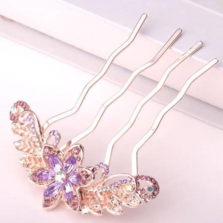 Fire-tanns diamantbesatt kam hodeplagg Bun Hårnålstilbehør Smykker Purple