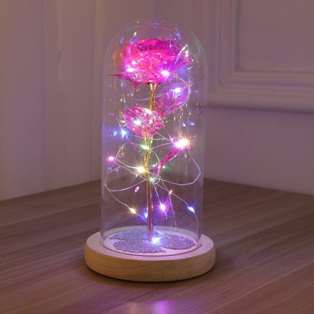 IC Konservoitu lasikupolin ruusu Kultafolioinen vaaleanpunainen ruusu LED-lämpimillä valoilla, ystävänpäivä ja joululahjat (01)