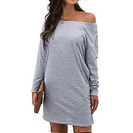 Damekjole Stropløs Langærmet Løs Enkel Blød Åndbar Hudvenlig Kjole til Arbejde Dating Hjem