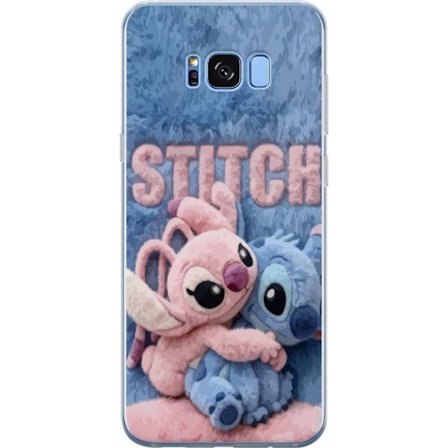 Kompatibelt Mobilskal till Samsung Samsung Galaxy S8 Söta fluffiga Stitch och Angel kramas på ett mjukt pälsigt underlag med pastellfärger som ska