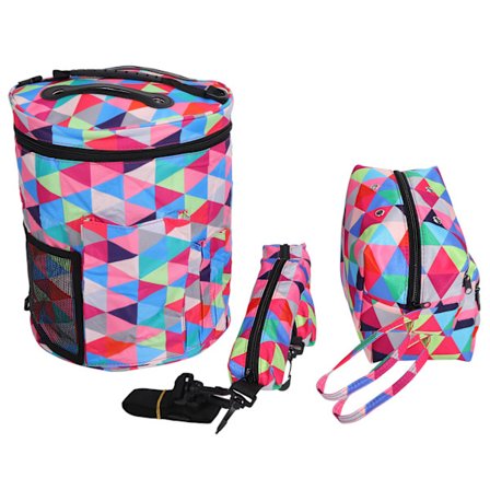 Fargerik oppbevaringspose i Oxford-stoff med pennal for strikkeorganisering