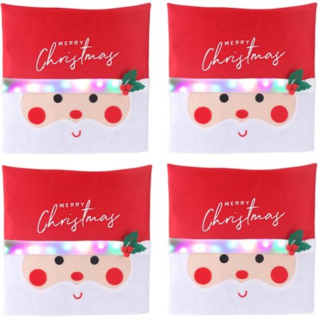 4-pack julstolsöverdrag med LED-lampor, stolsdekoration