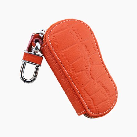 Nøglepung i krokodillelæder med fire nøglehængsfunktioner, nøglepakke til hjemmet, aftagelig trykknap, nøglepung til bilnøgler (orange)
