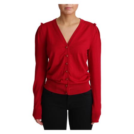 Dolce & Gabbana Wool Deep V-neck Women Cardigan Sweater Rød, Dame