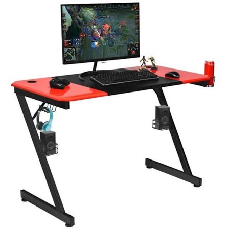 COSTWAY Gaming Desk 120X60X76CM Carbon Fiber Gaming Desk med mugghållare, hörlurskrok och ljudhållare
