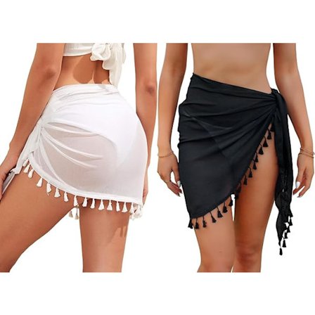 Stor Chiffong Strandkjol med Fransar för Kvinnor, 2-pack