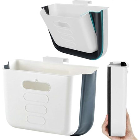 Hængende Køkken Affaldsspand Lille Skraldespand Sammenklappelig Plastik Skraldespand til Køkkenskab Dør Badeværelse Soveværelse Bil (Hvid)