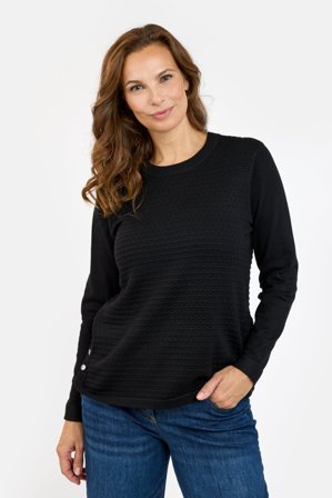 BRANDTEX - Langærmet Strik - Sort - Knap Detalje