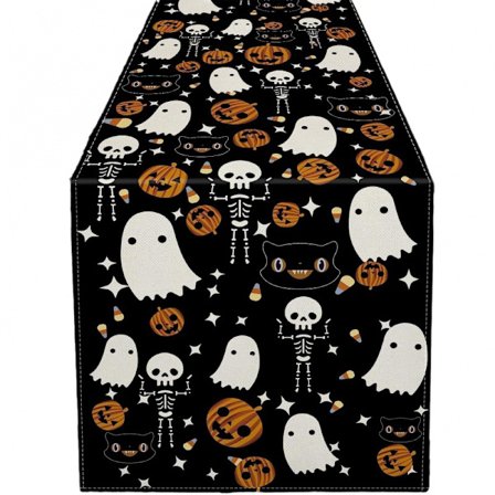 Halloween Duk Skummelt Skjelett Skumle Gresskar Jute Sekk Halloween Duk Feriehjem Kjøkken Bord Fest Innendørs Utendørs Dekor