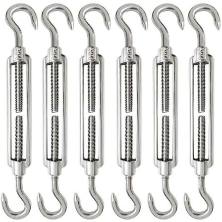 6 stk. M6 kabelspænder 304 rustfrit stål justerbar spænder krog og løkke til stålwire kabelspænder krog