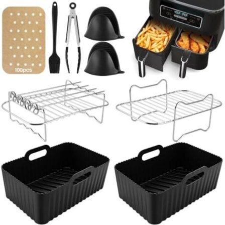 9 stk. Airfryer-tilbehør til Ninja Dual AF400EU & AF300EU & Tower T17088, kompatible med Ninja Airfryer-ovntilbehør{REN}