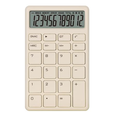 Lomme- og skrivebords-kalkulator i beige med lys LCD, dobbel strøm H